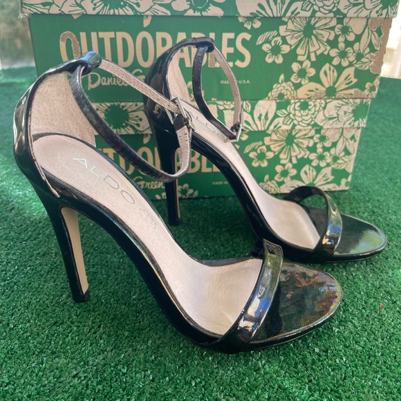 Black Aldo Heels with Ankle Strap - Picture 1 of 9